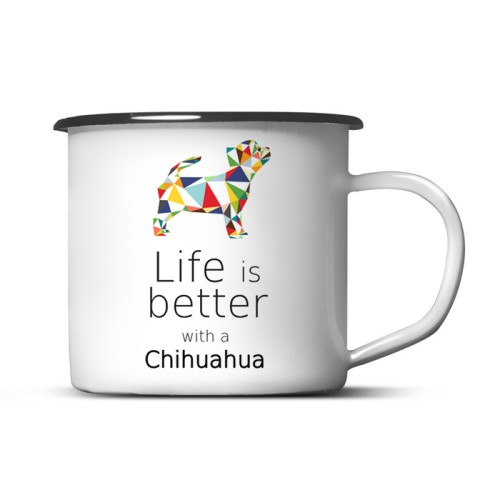 Kubek emaliowany Chihuahua z nadrukiem Origami Biały