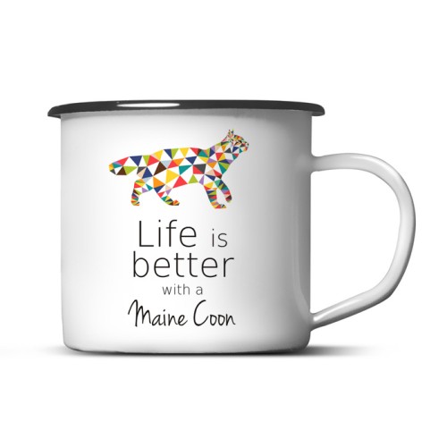 Kubek emaliowany Maine Coon z nadrukiem Origami Biały