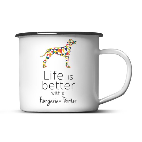 Kubek emaliowany Wyżeł Węgierski z nadrukiem Origami Biały