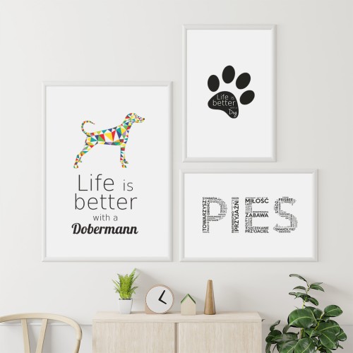 Plakaty na ścianę Doberman zestaw do salonu