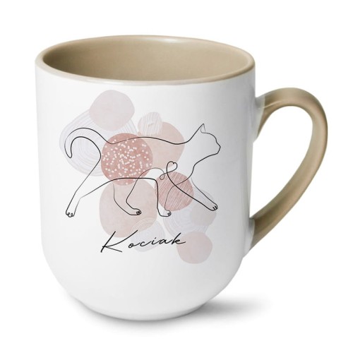 Beżowy kubek z kotem Kot Line boho 250 ml