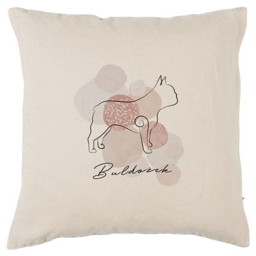 Beżowa poszewka na poduszkę Buldog Francuski 40x40 boho Line