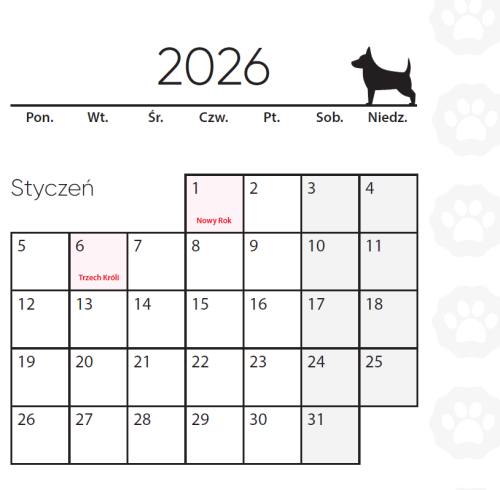 Kalendarz na 2026 r. do Segregatora Zdrowia Pupila / Psa / Kota