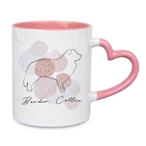 Różowe serce kubek Border Collie
