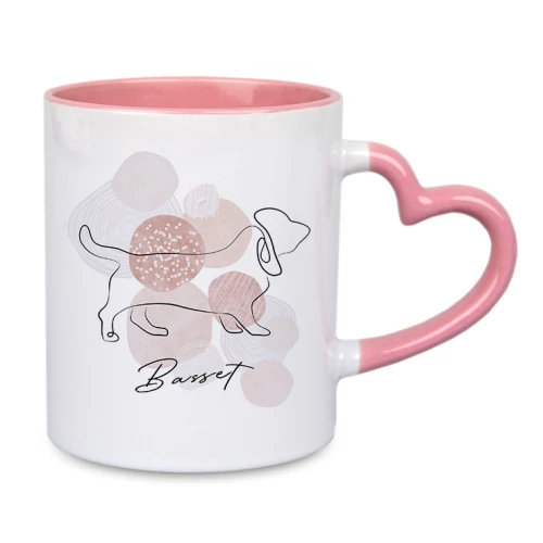 Różowe serce kubek Basset Hound