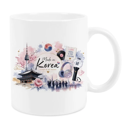 Kubek k-pop Korea – 330 ml | wyjątkowy kubek dla fanów Korei Południowej, K-dram i koreańskiej muzyki