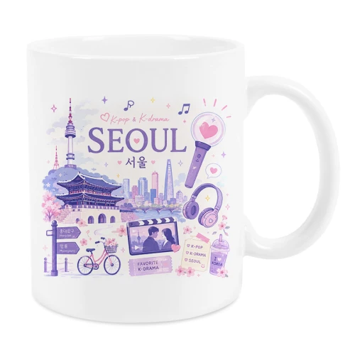 Kubek fandom BTS fioletowy dla fanów Korei i k-popu 330 ml