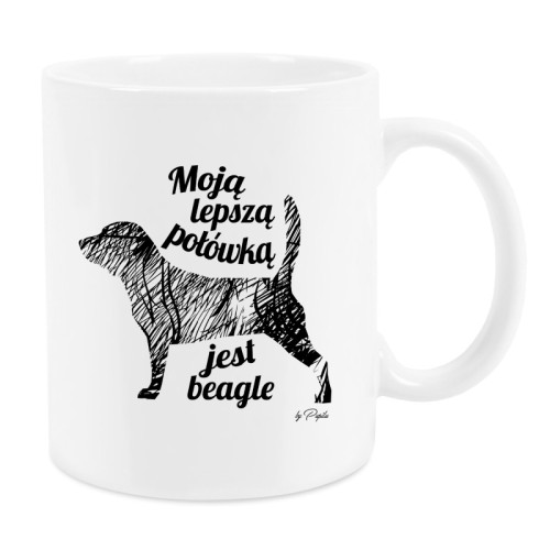 Kubek z psem Beagle z nadrukiem Moją lepszą połówką jest…