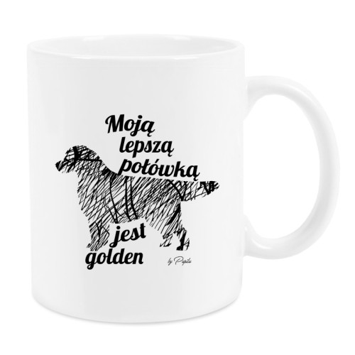 Kubek z psem Golden Retriever z nadrukiem Moją lepszą połówką jest…