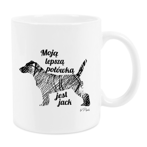 Kubek z psem Jack Russell z nadrukiem Moją lepszą połówką jest…